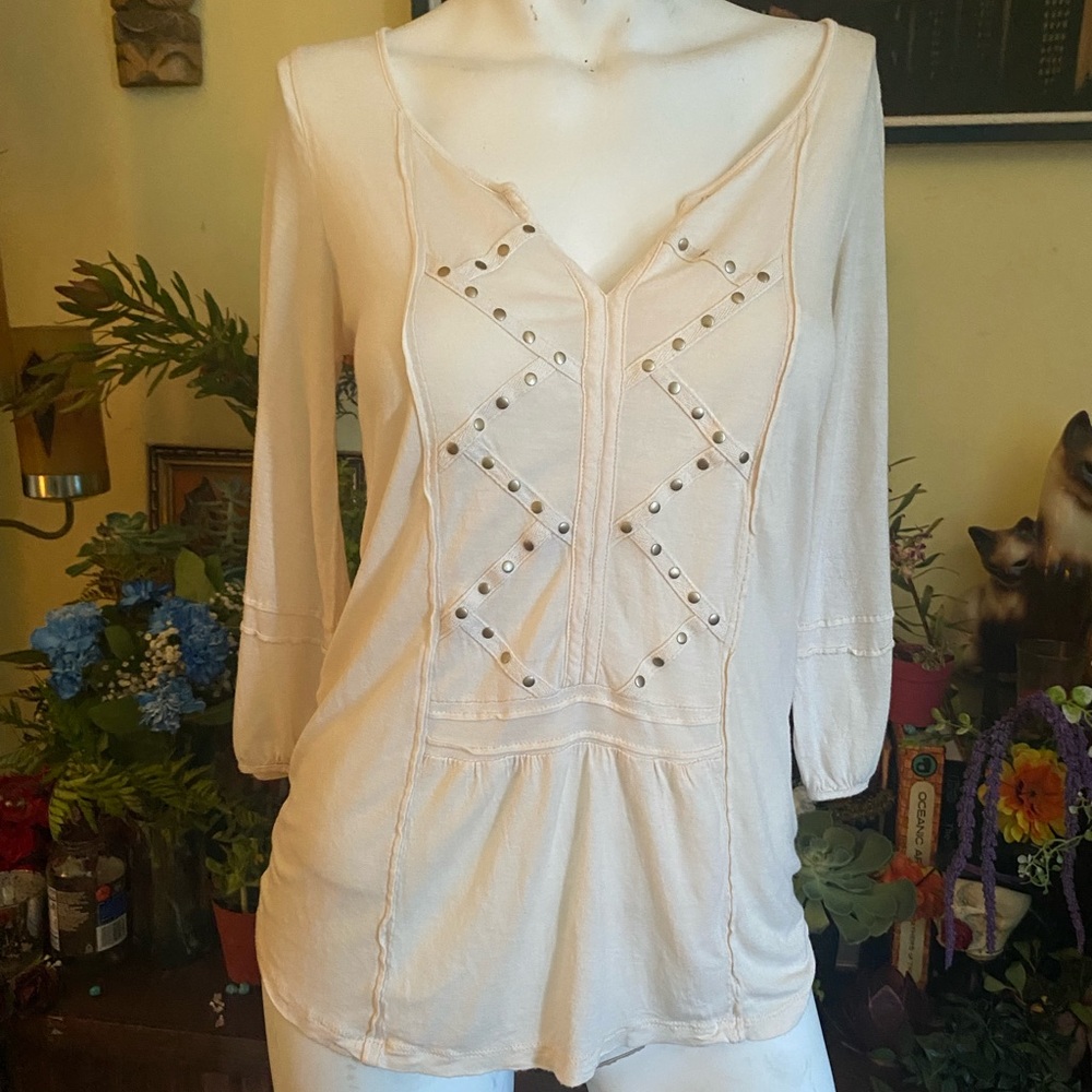 Coquette boho desert nature light weight soft natural grommet blouse Freebird